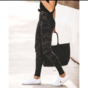 spanx faux leather camo black leggings high rise